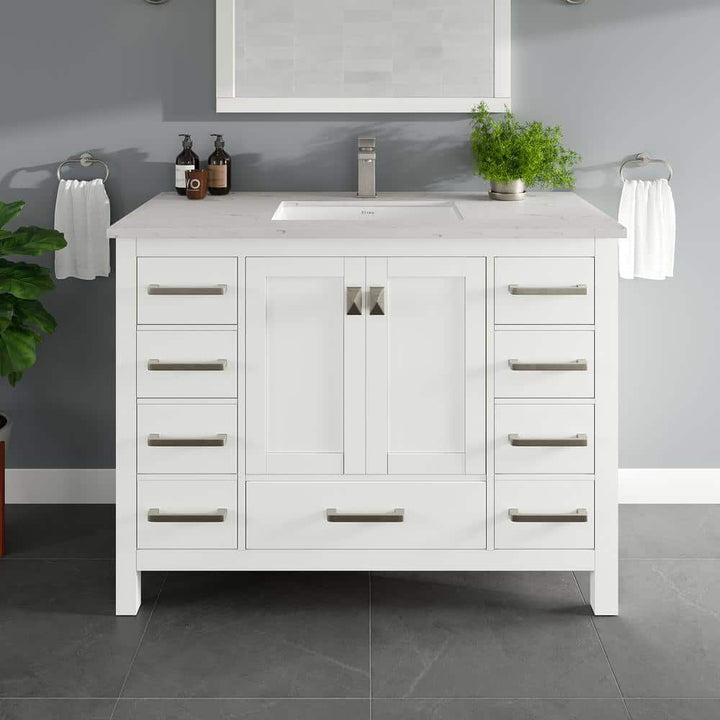 Eviva London 42 in. W x 18 in. D x 34 in. H Single Sink Freestanding Bath Vanity in White with White Carrara Quartz Top