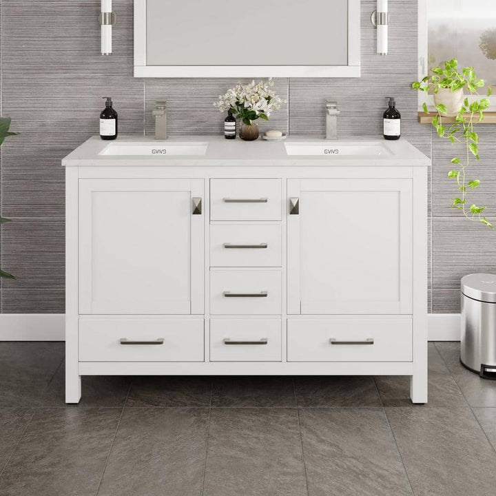Eviva London 48 in. W x 18 in. D x 34 in. H Double Bathroom Vanity in White with White Carrara Marble Top and White Undermount Sinks