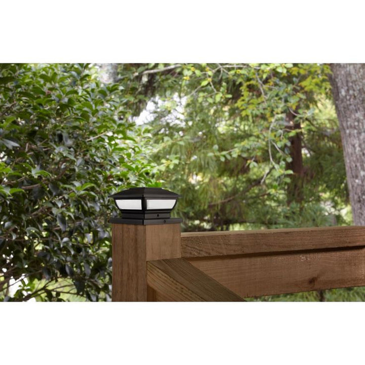 3.5 in. x 3.5 in. Outdoor Black Solar Integrated LED Plastic Post Cap Light with a 5.5 in. x 5.5 in. Adaptor (2-Pack)