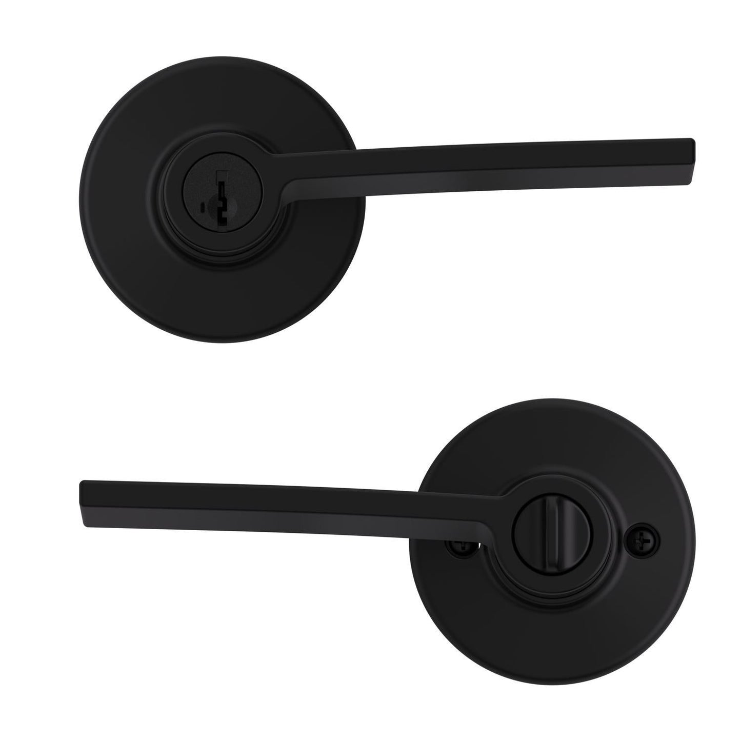 Kwikset Ladera Matte Black Keyed Entry Lever, ANSI/BHMA Grade 3, 2-3/4 in Backset