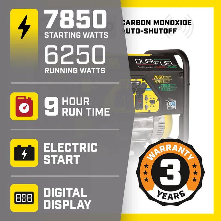 CHAMPION POWER EQUIPMENT 6250-Watt Dual-Fuel Powered Portable Generator with CO Shield Technology