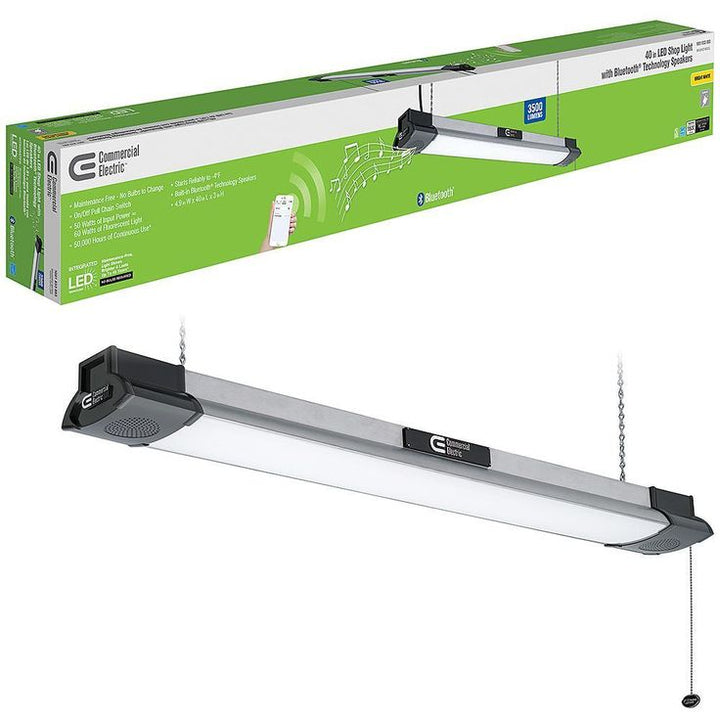40 in. 64-Watt Equivalent Integrated LED Black Brushed Nickel Shop Light with Bluetooth Speakers 3500 Lumens 4000K