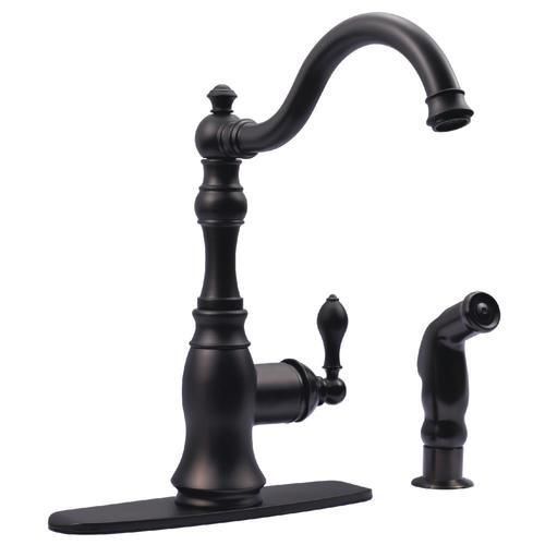 Kingston Brass American Classic Oil-Rubbed Bronze 1-Handle Deck-Mount High-Arc Handle Kitchen Faucet (Deck Plate Included)