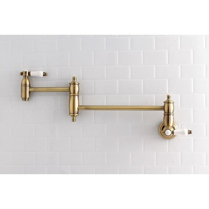 Kingston Brass Bel-Air Antique Brass 2-Handle Wall-Mount Pot Filler Handle Kitchen Faucet