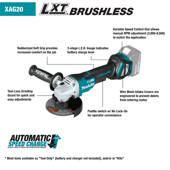 Makita 18V LXT Brushless Cordless 4-1/2 in. / 5 in. Paddle Switch Cut-Off/Angle Grinder with Electric Brake (Tool Only)