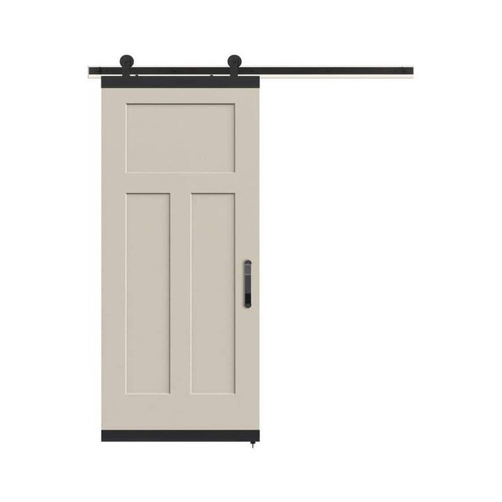 36 in. x 84 in. Craftsman Primed Smooth Molded Composite MDF Barn Door with Rustic Hardware Kit