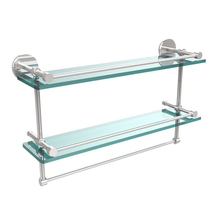 22 in. L x 12 in. H x 5 in. W 2-Tier Clear Glass Bathroom Shelf with Towel Bar in Polished Chrome - Super Arbor