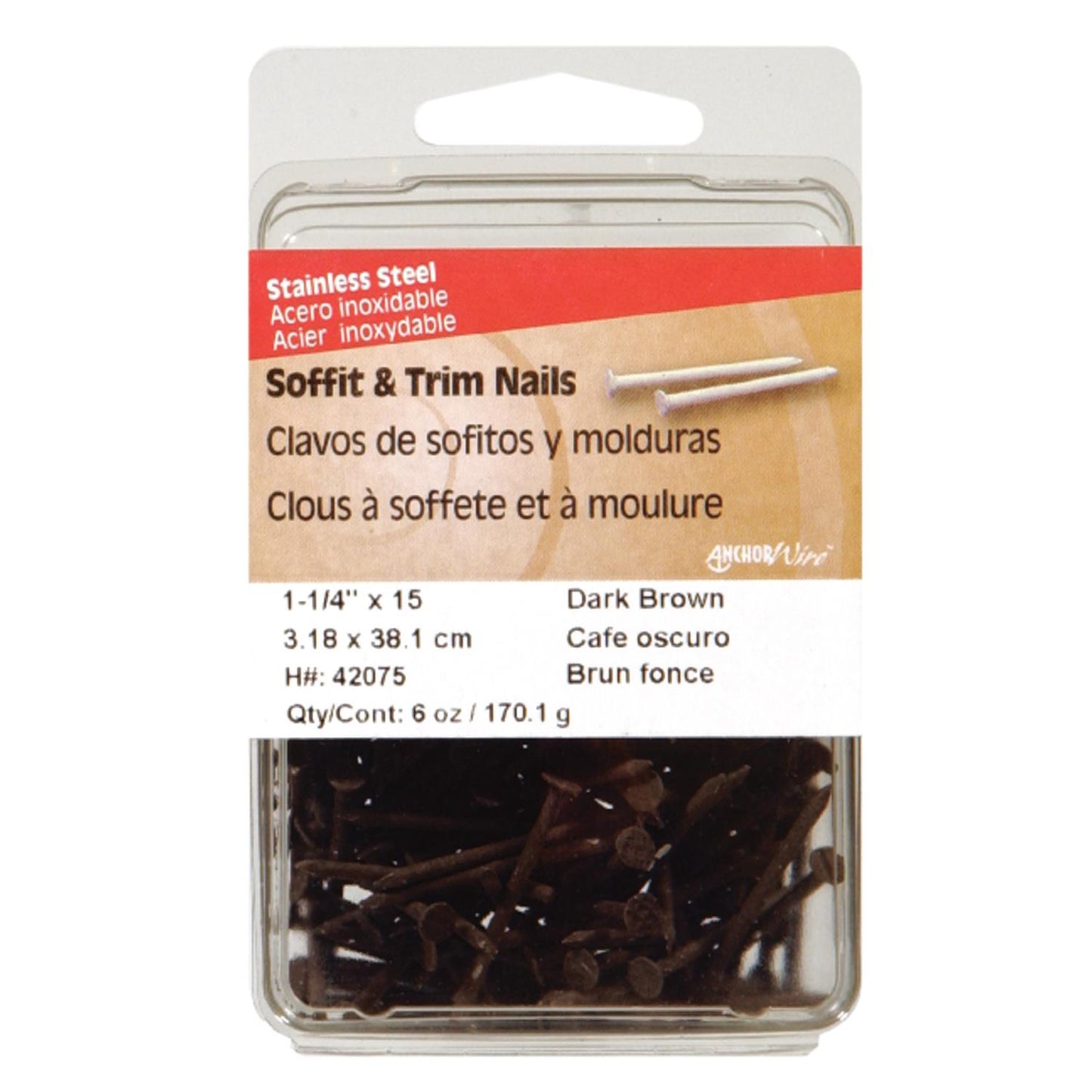 Hillman 1-1/4 in. Soffit & Trim Nails, Stainless Steel, Flat Head, Dark Brown
