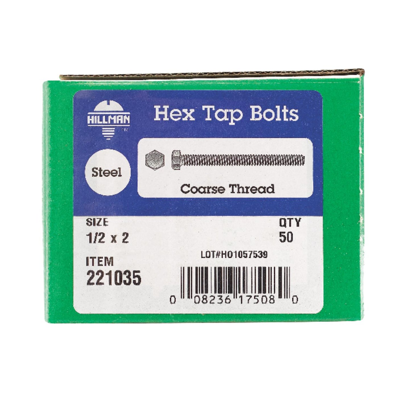 Hillman 1/2 in. Diameter x 2 in. Length Zinc-Plated Steel Hex Tap Bolts, Coarse Thread, 50-Pack