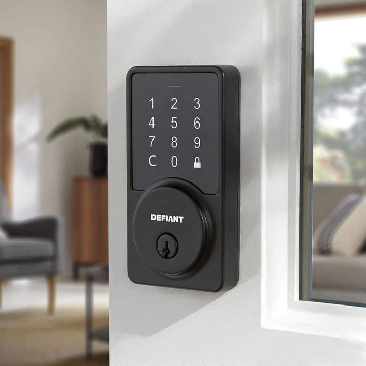 Defiant Square Matte Black Smart Wi-Fi Deadbolt Powered By Hubspace