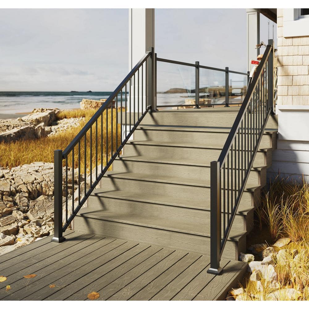 Fiberon 42 in. H x 72 in. W (Actual Size: 42 in. x 70 in.) Cityside Black Contemporary Aluminum Stair Rail Kit