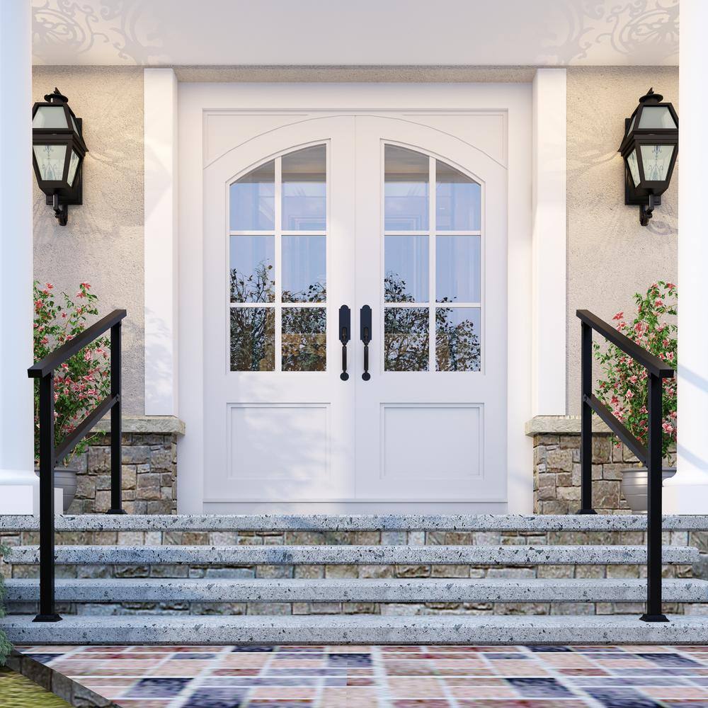 FUFU&GAGA 36 in. H x 4.5 ft. W Black Iron Rail Kit Handrails Outdoor Adjustable Exterior Stair Railing Fit 3 or 4 Steps (2-Pack)