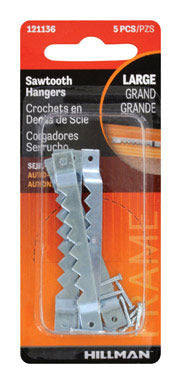 Hillman AnchorWire Steel Zinc Silver Large Sawtooth Picture Hangers, 1 lb Capacity, 5-Pack