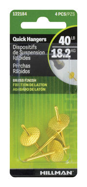 Hillman AnchorWire Brass-Plated One Piece Quick Hanger, 40 lb Capacity, 4 Pack