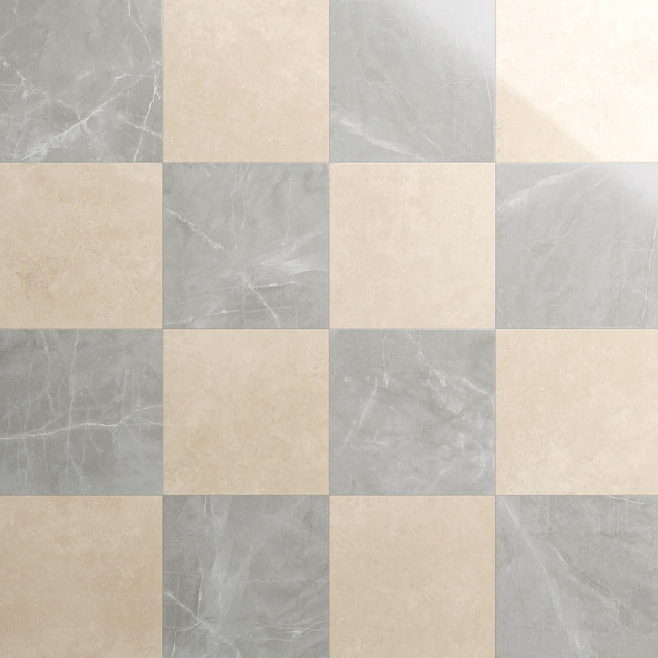 Fortunato Marfil Beige and Amani Gray 12x12 Polished Porcelain Checkerboard Tile