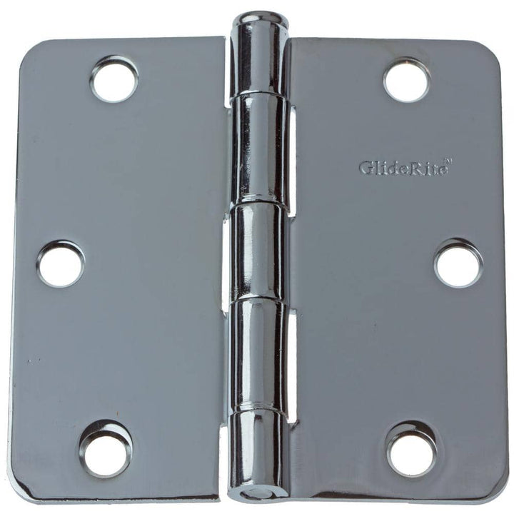 GlideRite 3-1/2 in. Polished Chrome Steel Door Hinge, 1/4 in. Corner Radius, with Screws (12-Pack)