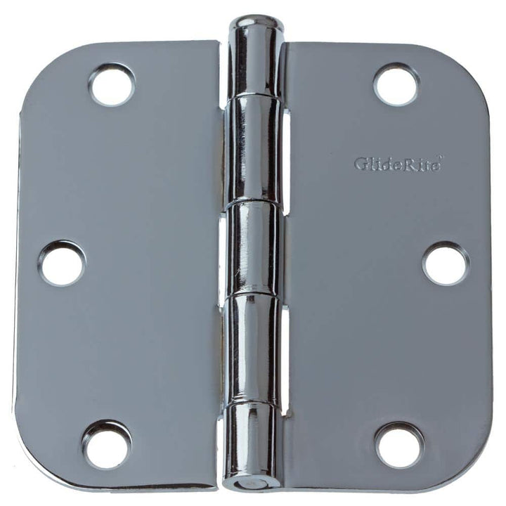 GlideRite 3-1/2 in. Polished Chrome Steel Door Hinge, 5/8 in. Corner Radius, with Screws (12-Pack)