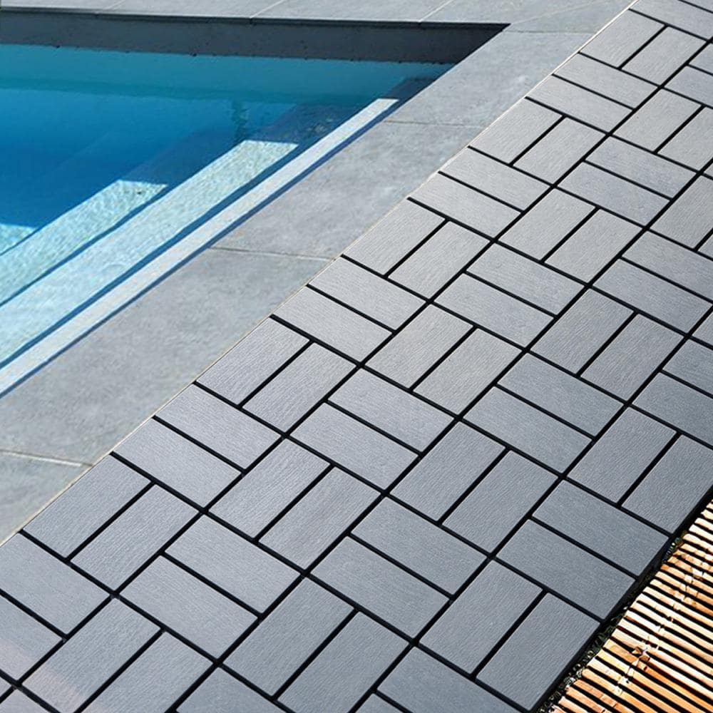 Amucolo 12 in. x 12 in. Waterproof Composite Interlocking Deck Tiles in Gray for Poolside, Balcony, Backyard (Set of 44 Tiles)