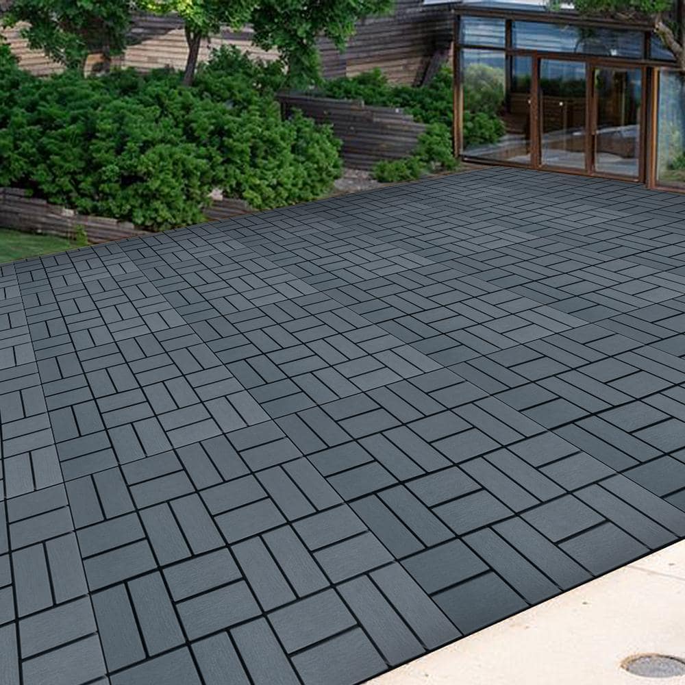 Amucolo 12 in. x 12 in. Waterproof Plastic Interlocking Deck Tiles in Gray for Poolside Balcony Backyard (Set of 44 Tiles)