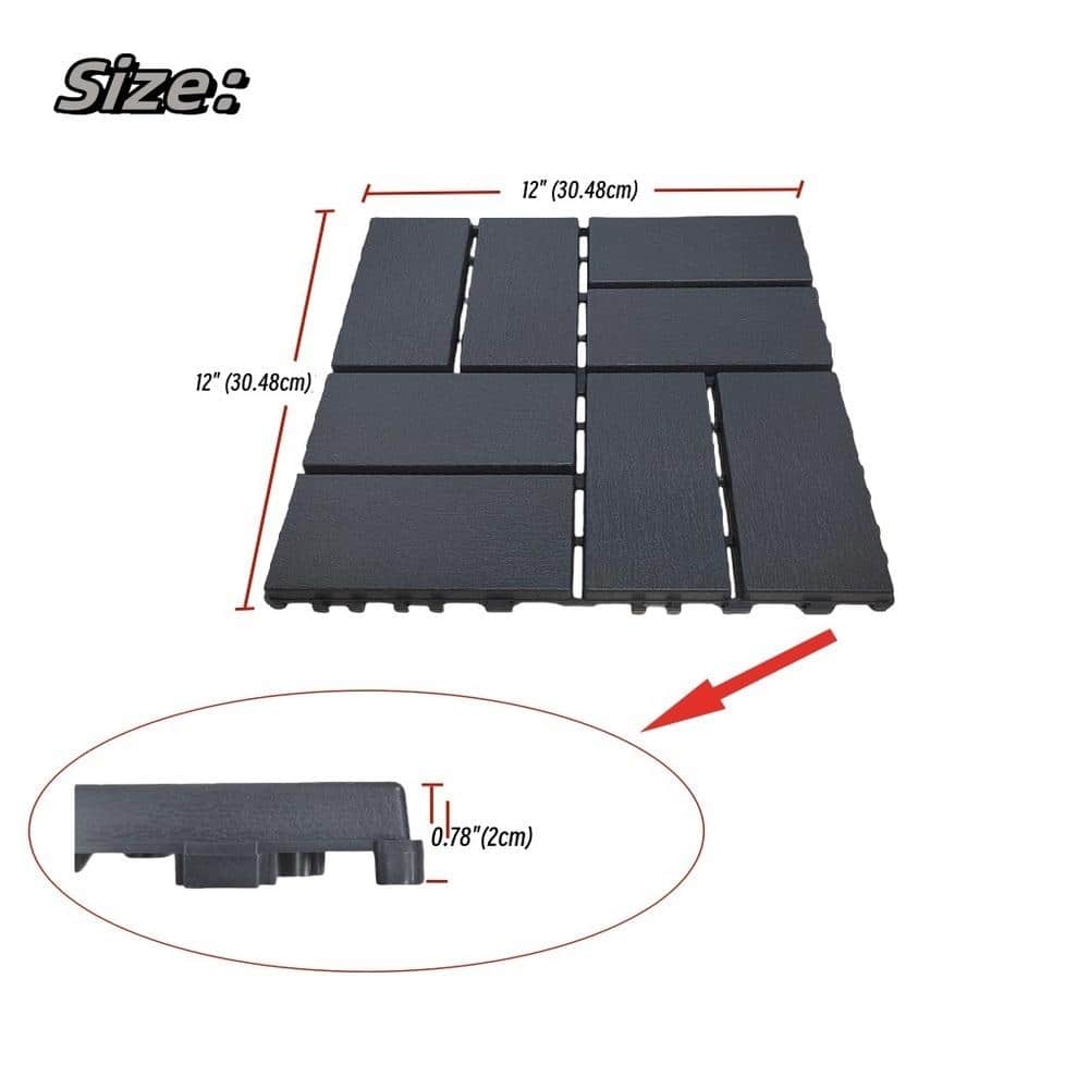 Amucolo 12 in. x 12 in. Waterproof Composite Interlocking Deck Tiles in Gray for Poolside, Balcony, Backyard (Set of 36 Tiles)