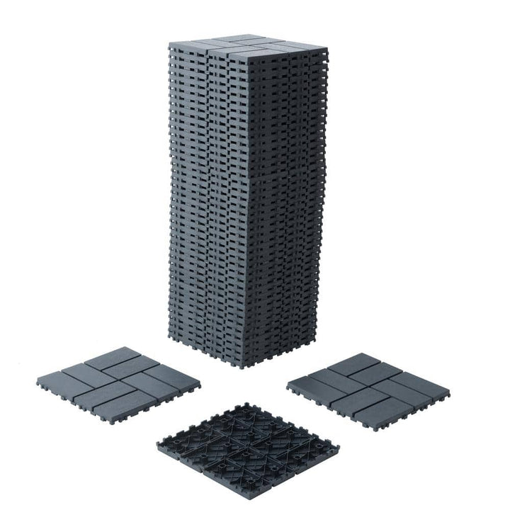 cadeninc 12 in. x 12 in. Gray Square Waterproof Plastic Interlocking Deck Tiles (Set of 44 Tiles)