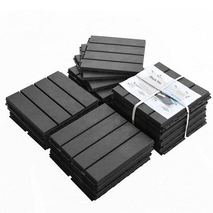 cadeninc 12 in. x 12 in. Dark Gray Square 4 Slat Plastic Outdoor Flooring Tiles All Weather (Set of 44 Tiles)