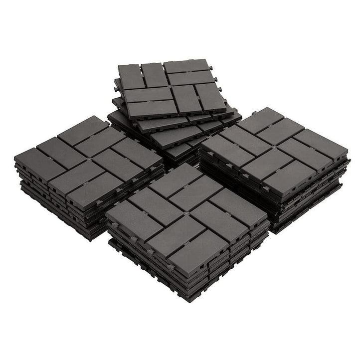 cadeninc 12 in. x 12 in. Gray Square Composite Decking Tiles, 4 Slat Plastic Outdoor Flooring Tile All Weather (Pack of 36)