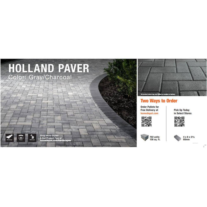 Oldcastle Paper Sample Only: 8 in. x 4 in. x 2.25 in. Gray Charcoal Concrete Paver Sample Board (1-Piece)