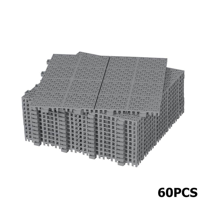 YOFE 1 ft. x 1 ft. All-Weather Outdoor Plastic Composite Interlocking Deck Tiles in Gray, Garage Floor Tiles (60 Per Case)