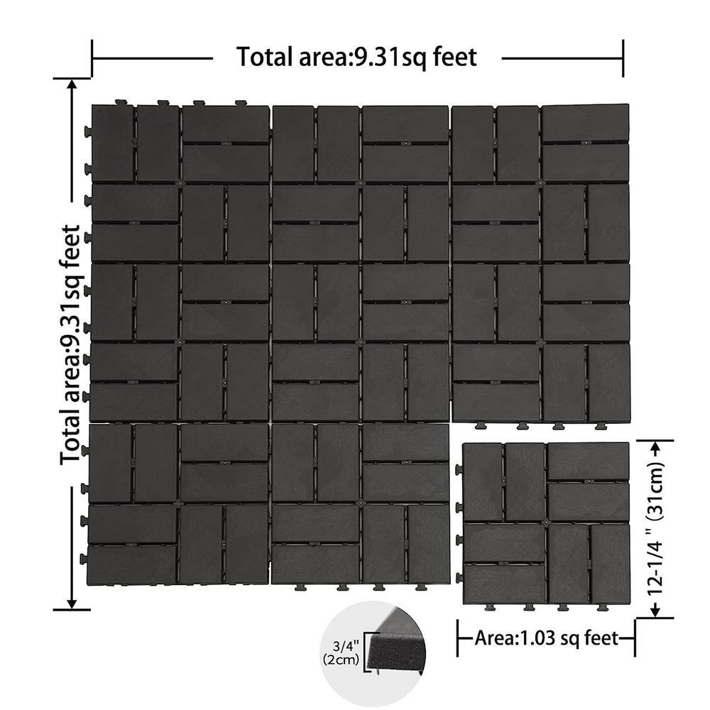 1 in. x 1 in. Square Plastic Deck Tile in Gray, Waterproof, All Weather Use (9 Per Case)
