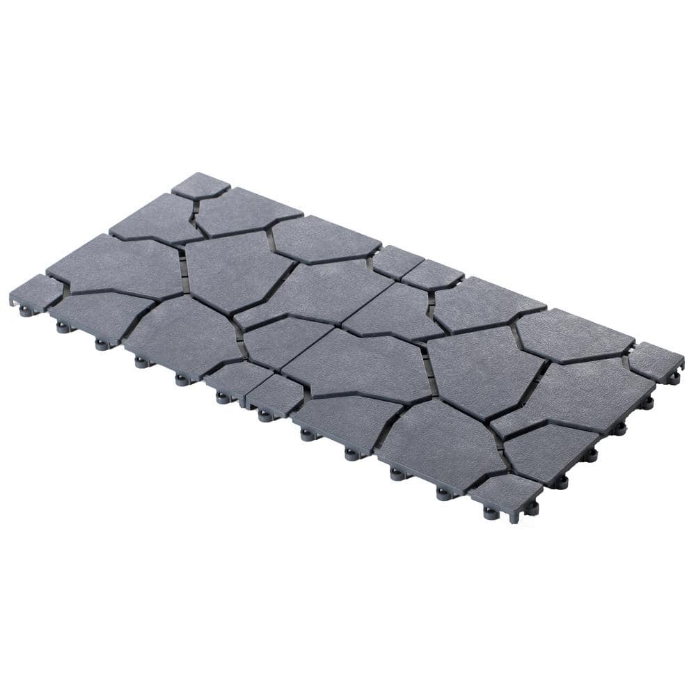 Gardenised Gray Plastic Garden Path Track Interlocking Stone Look Design Pathway Tile Floor Paver (Pack of 4)