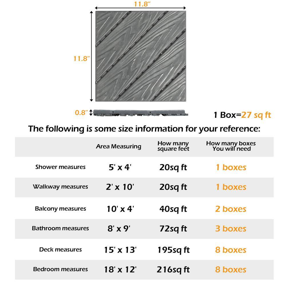 Karl home 1 ft. x 1 ft. Plastic Composite Deck Tile in Gray (27 per Case)