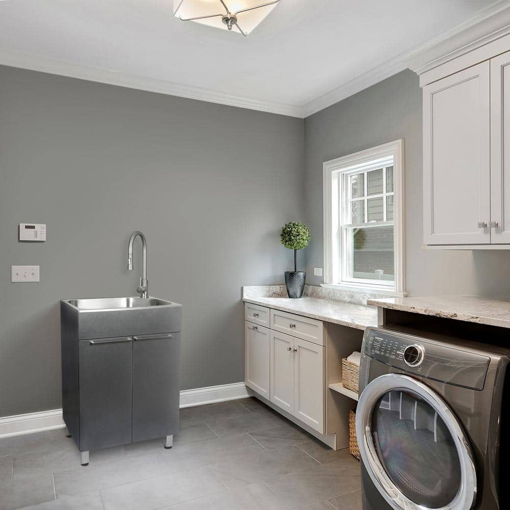 Presenza All-in-One 22 in. x 18 in. x 33.8 in. Stainless Steel Drop-In Sink and Cabinet with Faucet in Gray
