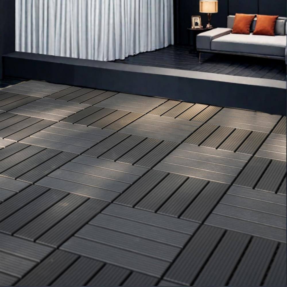 Tidoin Outdoor 1 ft. x 1 ft. Composite Interlocking Tile Deck Tile in Gray(44 Per Box)