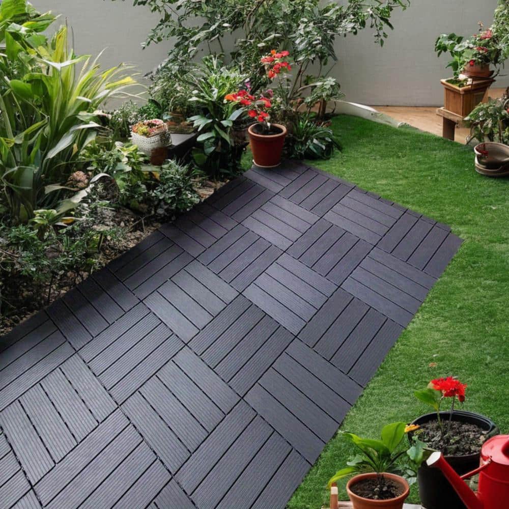 Tidoin Outdoor 1 ft. x 1 ft. Composite Interlocking Tile Deck Tile in Gray(27 Per Box)