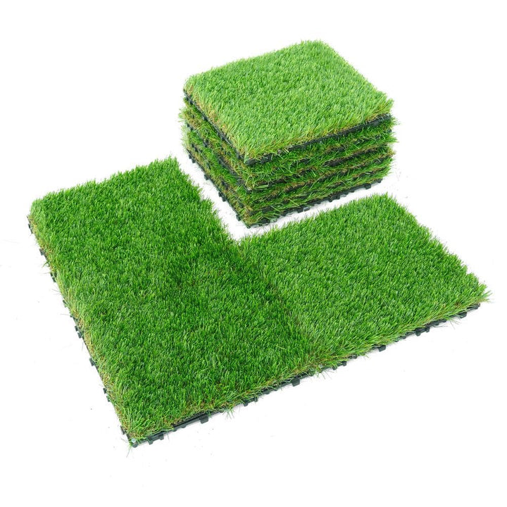 CAPHAUS Green 12 in. x 12 in. Artificial Grass Interlocking Tiles, Interlocking Fake Faux Grass Pet Turf (9 Pack)