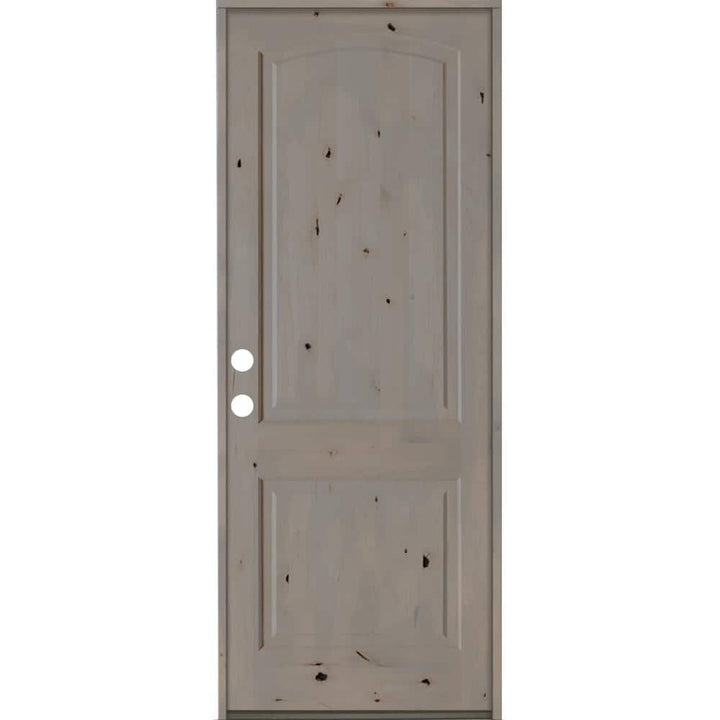 Krosswood Doors 36 in. x 96 in. Knotty Alder 2-Panel Right-Hand/Inswing Grey Stain Wood Prehung Front Door