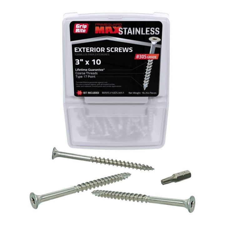Grip-Rite #10 x 3 in. 305 Stainless Steel Star Drive Bugle Head Coarse Thread Deck Screws 1 lb. Box