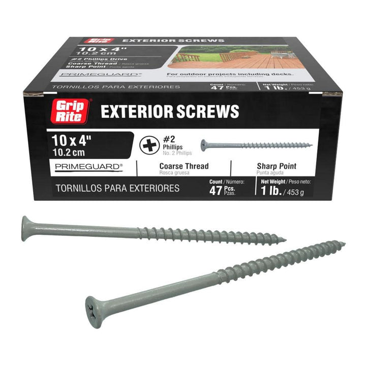 Grip-Rite #10 x 4 in. #2 Phillips Bugle Head Coarse Thread Coated Exterior Screws 1 lb. Box