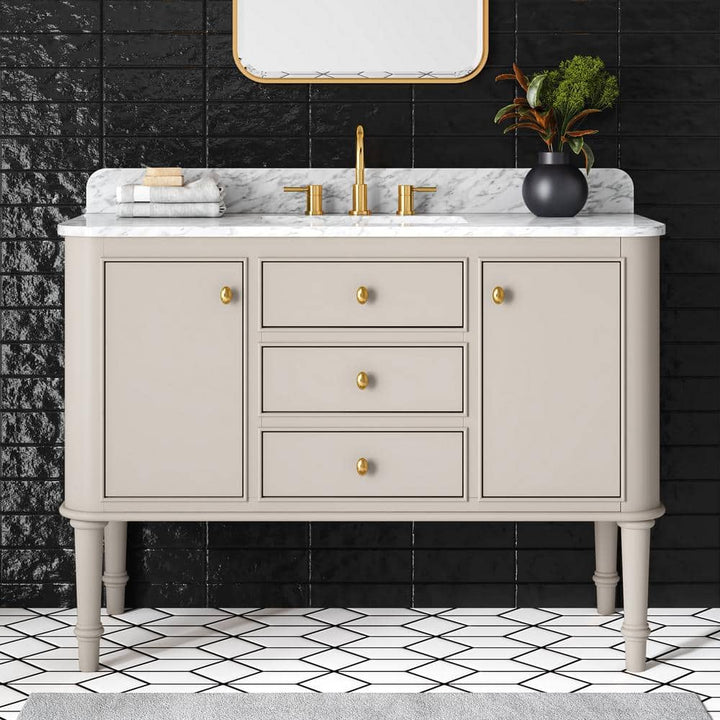 Home Decorators Collection Collette 48-Inch Single Sink Bathroom Vanity in Greige with Carrara Marble Top