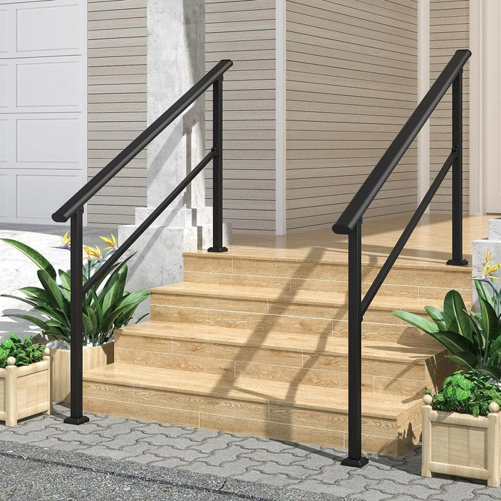 HOMEIBRO 36 in. H x 68 in. W Black Wrought Iron Stair Railing Kit Handrails for Outdoor Steps Fit 4 or 5 Steps (2-Pack)