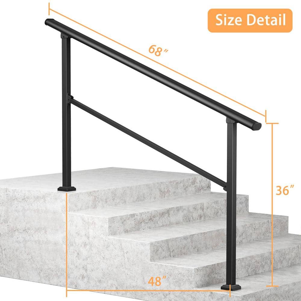 HOMEIBRO 36 in. H x 68 in. W Black Wrought Iron Stair Railing Kit Handrails for Outdoor Steps Fit 4 or 5 Steps (2-Pack)
