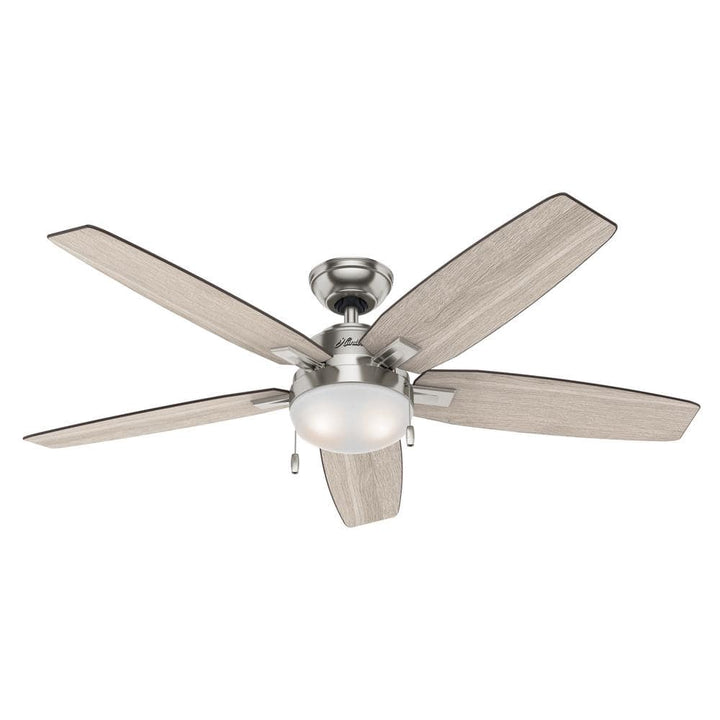 Hunter Antero 54 in. LED Indoor Brushed Nickel Ceiling Fan with Light, 5-Blade, Reversible Oak/Walnut