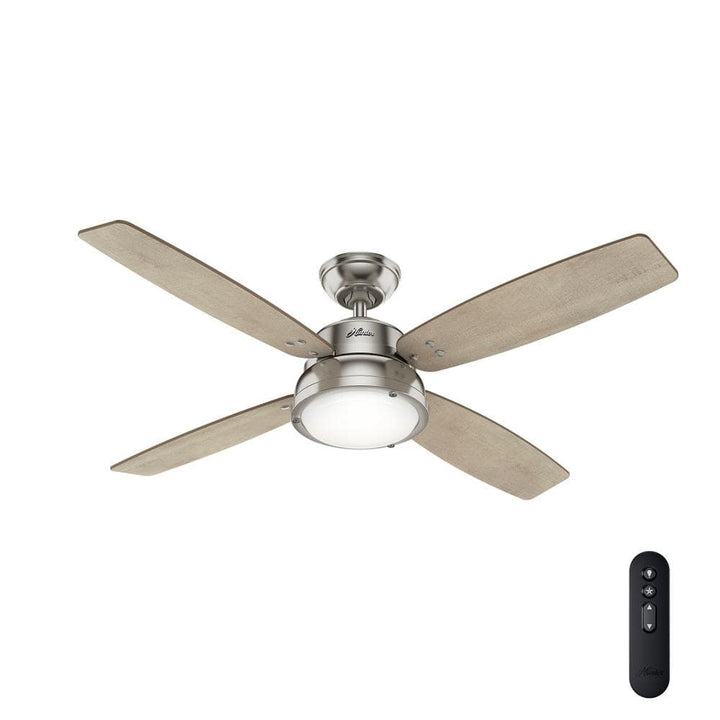 Hunter Wingate 52-in Brushed Nickel LED Indoor Ceiling Fan with Remote, Light Kit, and Reversible 4-Blade