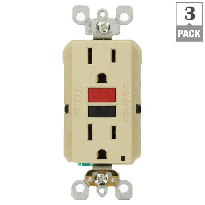 Leviton 15 Amp Self-Test SmartlockPro Slim Duplex GFCI Outlet, Ivory (3-Pack)
