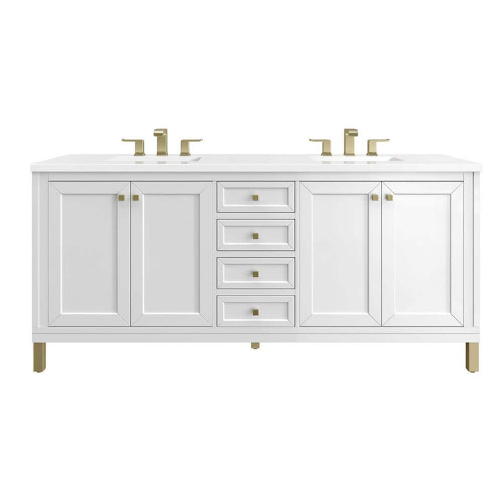 James Martin Vanities Chicago 72" Bathroom Vanity in Glossy White with Quartz Top