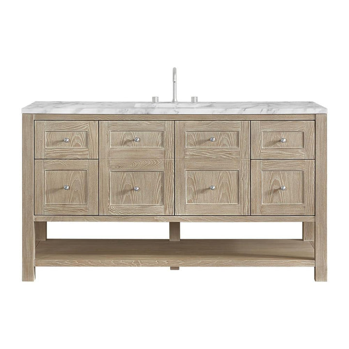 James Martin Vanities Breckenridge 60" Single Bath Vanity in Whitewashed Oak with Carrara Marble Top