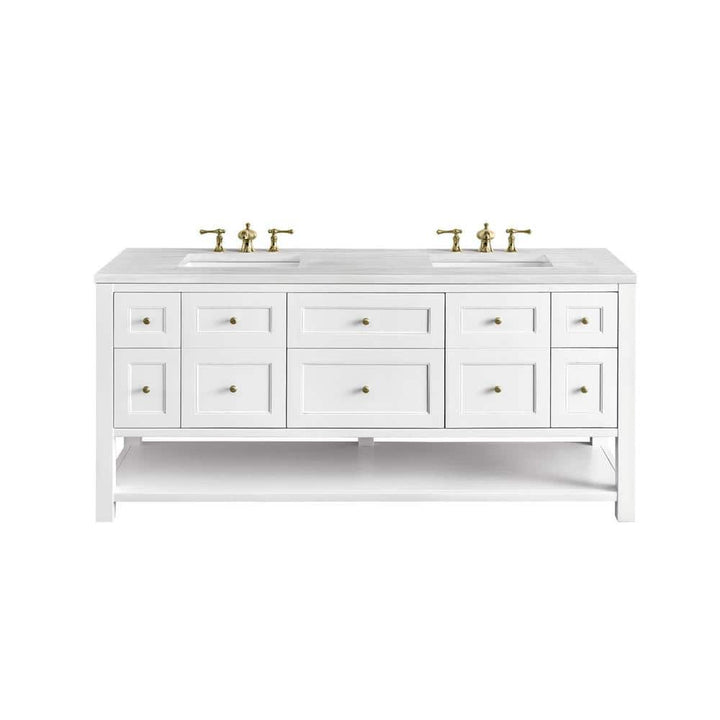 James Martin Vanities Breckenridge 72 in. Bright White Bathroom Vanity with Arctic Fall Top