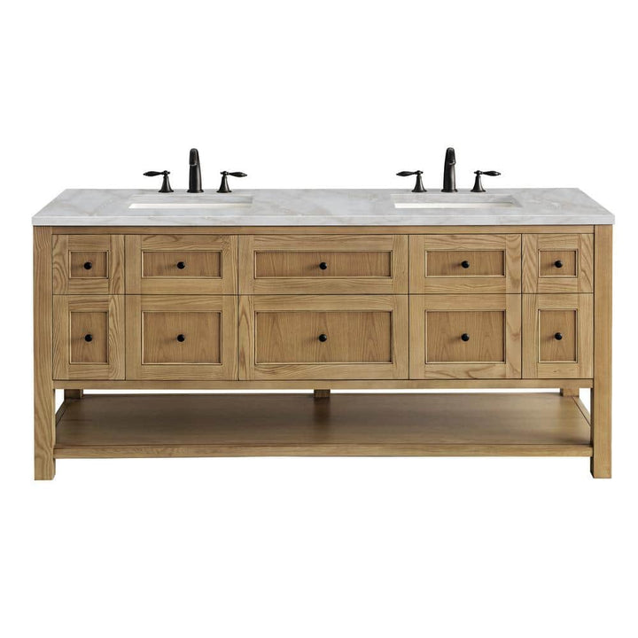 James Martin Vanities Breckenridge 72" Double Bath Vanity in Light Natural Oak with Victorian Silver Quartz Top