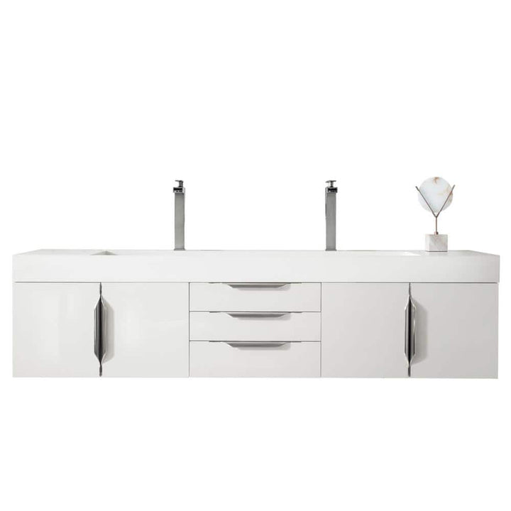 James Martin Vanities Mercer Island 72.5 in. Double Bath Vanity in Glossy White with Solid Surface Top